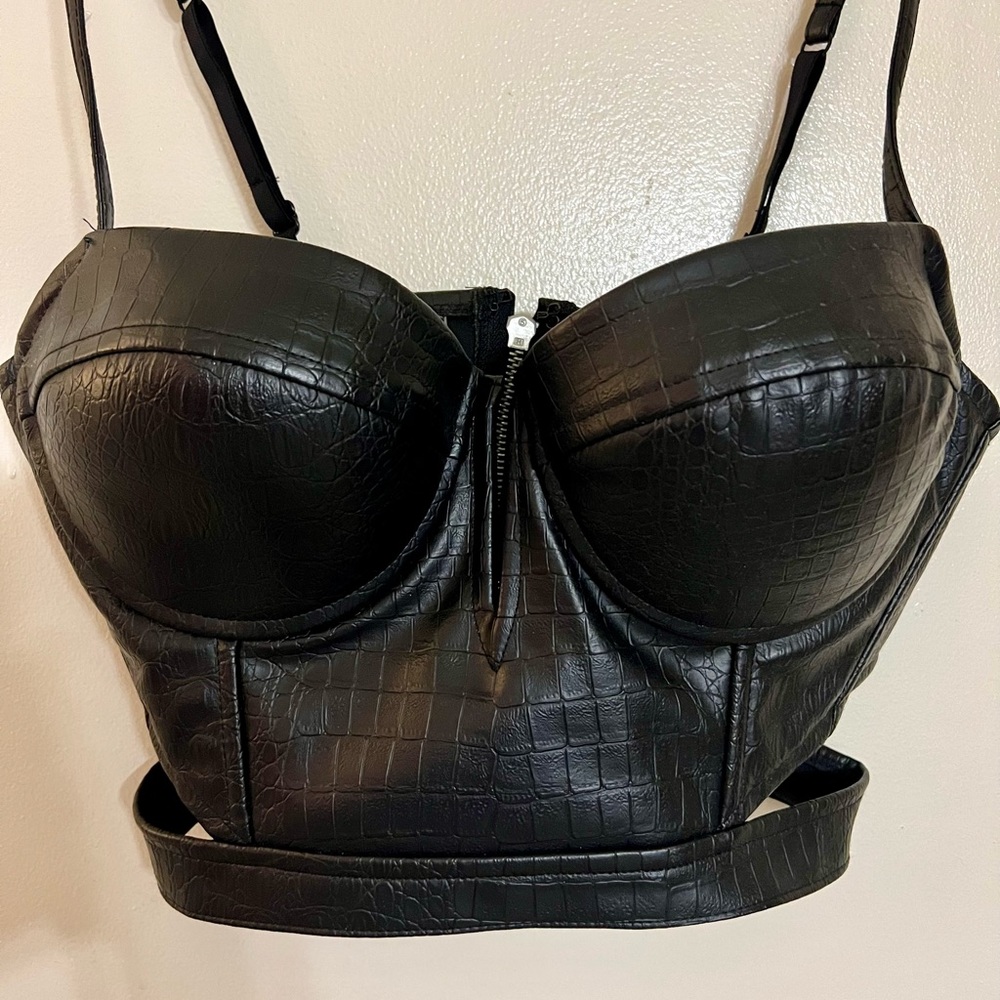 Charlotte Russe Bustier Black Leather Sz MD